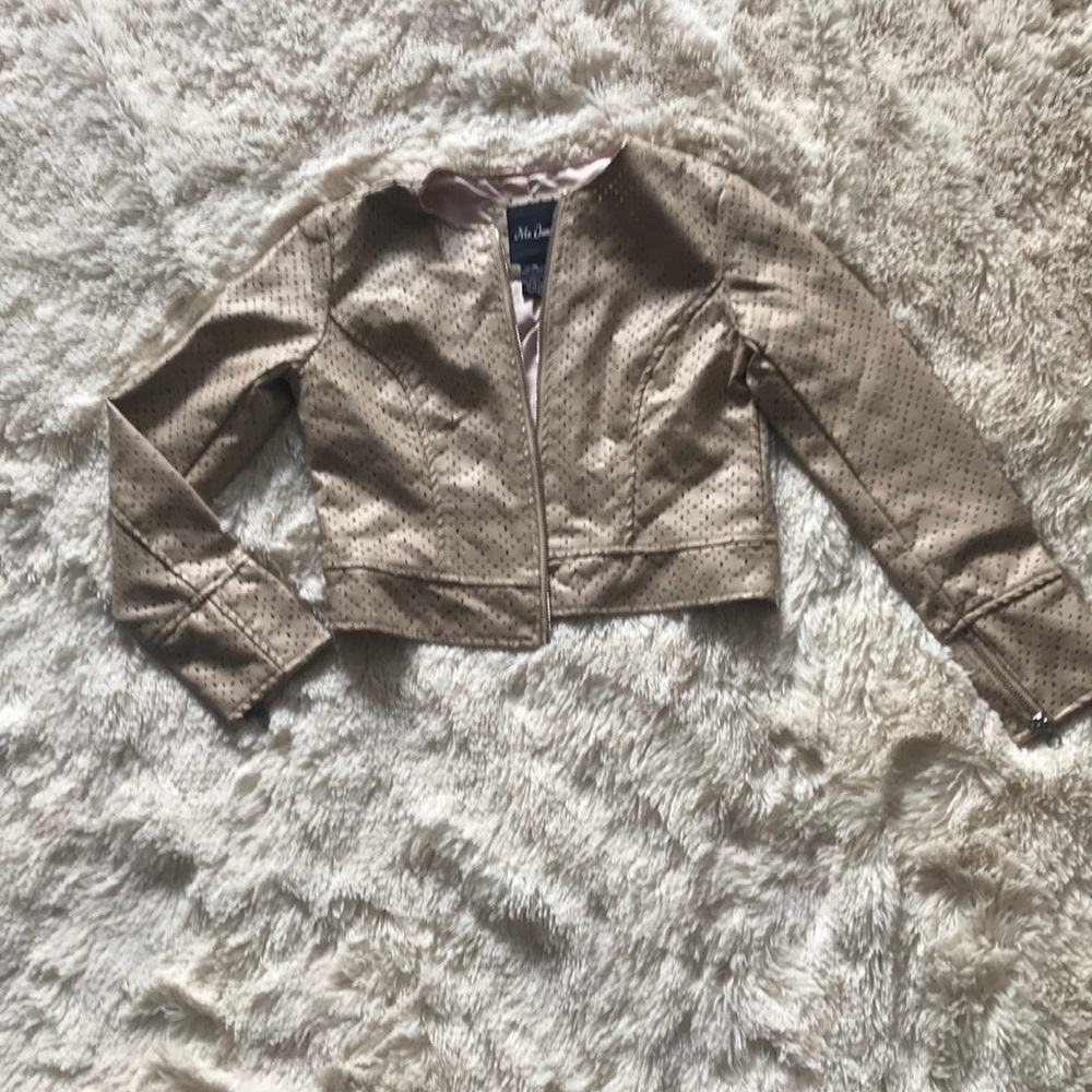 Waist length zip up moto style pleather jacket